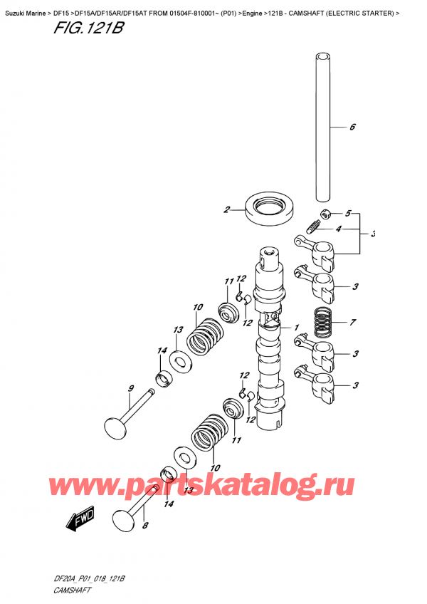 ��������, �� ��������� �����, SUZUKI DF15A RS / RL FROM 01504F-810001~ (P01) ������ 2018 ����, ����������������� ��� (��������������) / Camshaft  (Electric  Starter)