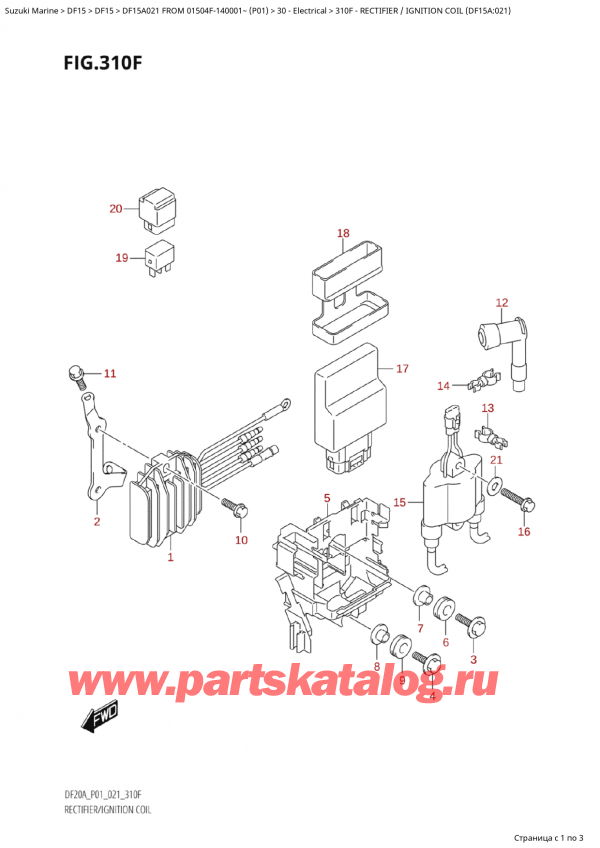  ,  , Suzuki Suzuki DF15A S / L FROM 01504F-140001~  (P01 021), Rectifier / Ignition Coil (Df15A:021)