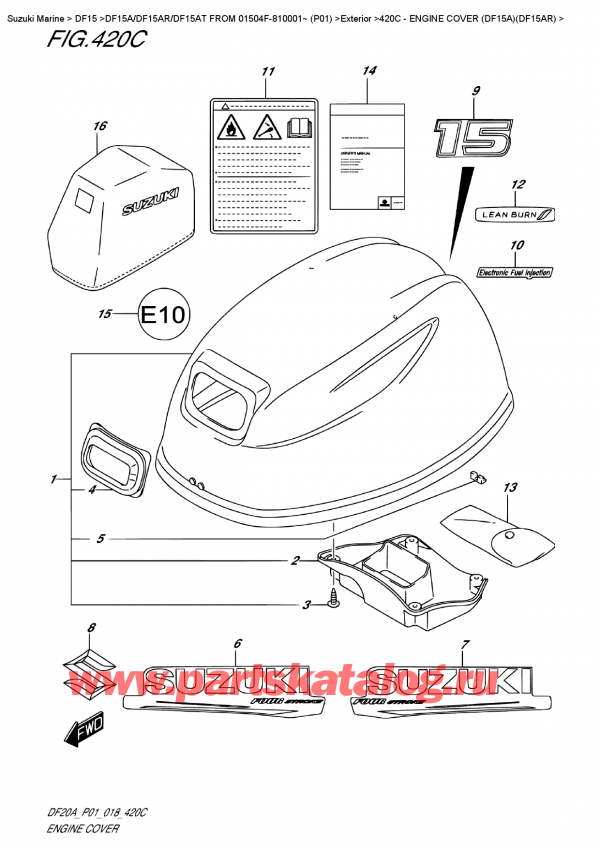   ,   , Suzuki DF15A ES / EL FROM 01504F-810001~ (P01)  2018 ,   () (Df15A) (Df15Ar) / Engine  Cover  (Df15A)(Df15Ar)