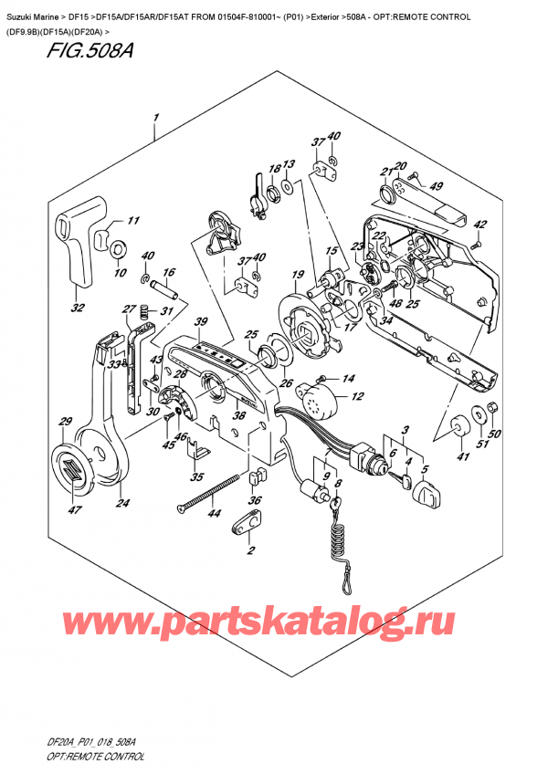   , , Suzuki DF15A ES / EL FROM 01504F-810001~ (P01)  2018 , Opt:remote  Control  (Df9.9B)(Df15A)(Df20A)