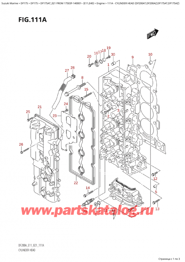 ,   , SUZUKI Suzuki DF175A TL / TX FROM 17503F-140001~  (E10 021), Cylinder Head (Df200At,Df200Az,Df175At,Df175Az) /    (Df200At, Df200Az, Df175At, Df175Az)