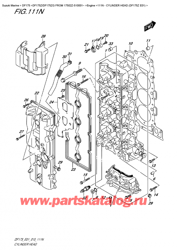 ��������, �� ��������� �������� ���������, Suzuki DF175Z L / X FROM 17502Z-510001~ (E01) ������ 2015 ����, ������� ����� �������� (Df175Z E01) / Cylinder Head  (Df175Z  E01)