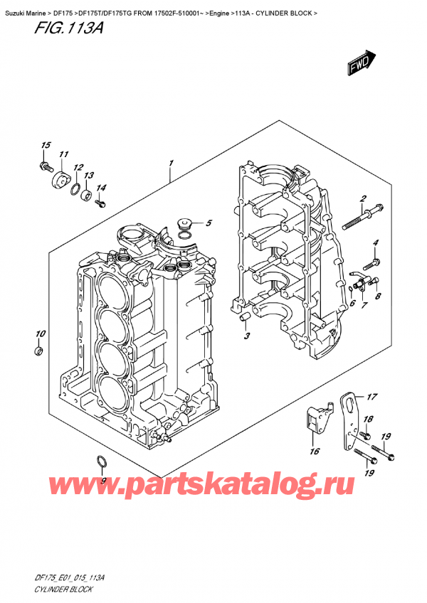   ,   , SUZUKI DF175T L / X FROM 17502F-510001~ (E01), Cylinder Block