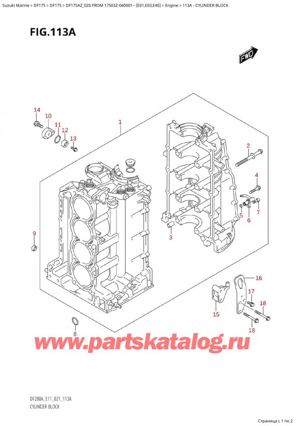   ,   , Suzuki Suzuki DF175A ZL / ZX FROM  17503Z-040001~  (E01 020)  2020 , Cylinder Block -  