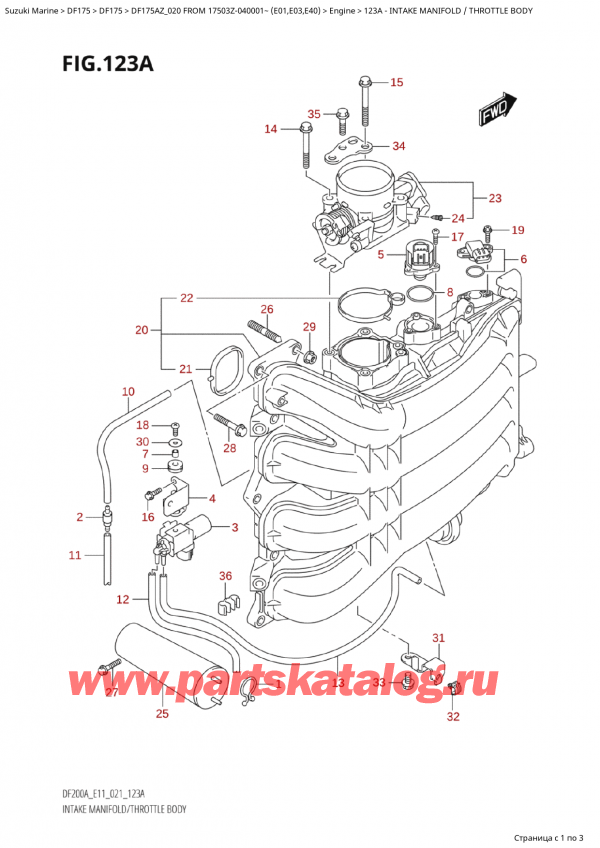 ,   ,  Suzuki DF175A ZL / ZX FROM  17503Z-040001~  (E01 020)  2020 ,   /   - Intake Manifold  /  Throttle  Body