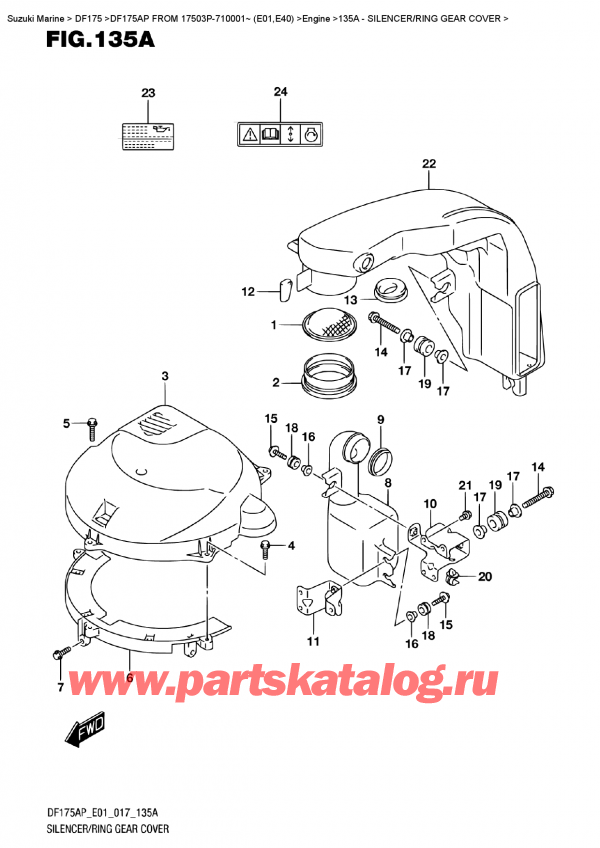  ,   , Suzuki DF175AP L/X  FROM 17503P-710001~ (E01)  ,  /    / Silencer/ring  Gear  Cover