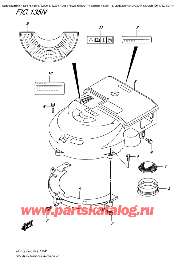   ,   , SUZUKI DF175Z L / X FROM 17502Z-510001~ (E01), Silencer/ring  Gear  Cover  (Df175Z  E01)