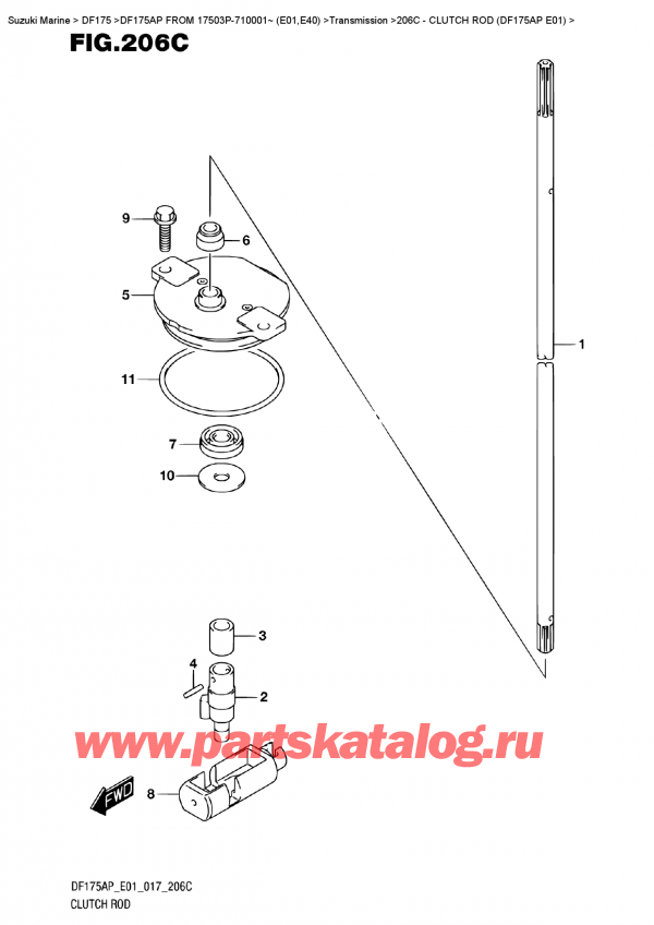  ,   , Suzuki DF175AP L/X  FROM 17503P-710001~ (E01)  , Clutch Rod  (Df175Ap  E01)