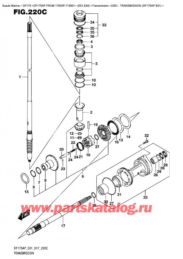 ��������, �� �������� ��������� �����, Suzuki DF175AP L/X  FROM 17503P-710001~ (E01)   ������ 2017 ����, Transmission  (Df175Ap  E01)