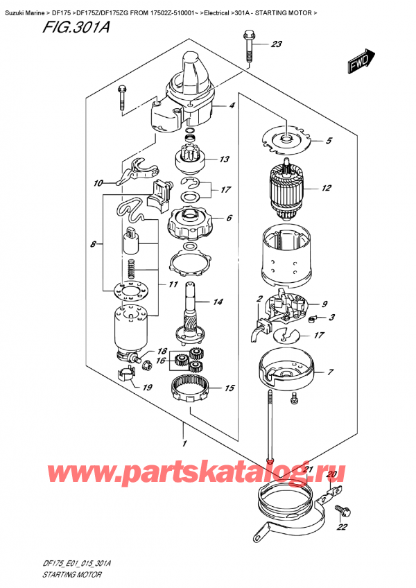  ,   , Suzuki DF175Z L / X FROM 17502Z-510001~ (E01)  2015 , Starting Motor /  