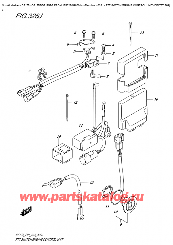 ������ ������������ ��������, �� �������� �����, Suzuki DF175T L / X FROM 17502F-510001~ (E01) ������ 2015 ����, Ptt  Switch/engine  Control  Unit  (Df175T  E01) - ������������� ������������ / ���� ���������� ���������� (Df175T E01)