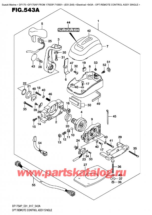 ������ �������������, �� �������� ��������� �����, Suzuki DF175AP L/X  FROM 17503P-710001~ (E01)   ������ 2017 ����, Opt:remote  Control  Assy  Single / ������������� ���������� � �����, ���������