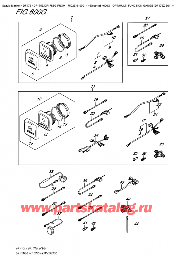  ,   , Suzuki DF175Z L/X FROM 17502Z-610001~   2016 , Opt:multi  Function  Gauge  (Df175Z  E01)