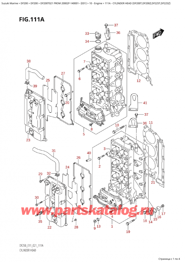   ,   ,  Suzuki DF200TX FROM 20002F-140001~ (E01 021),    (Df200T, Df200Z, Df225T, Df225Z) - Cylinder Head  (Df200T,Df200Z,Df225T,Df225Z)