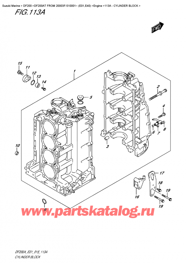 ��������, �� ��������� ���������, Suzuki DF200A TL / TX FROM 20003F-510001~ (E01) ������ 2015 ����, Cylinder Block
