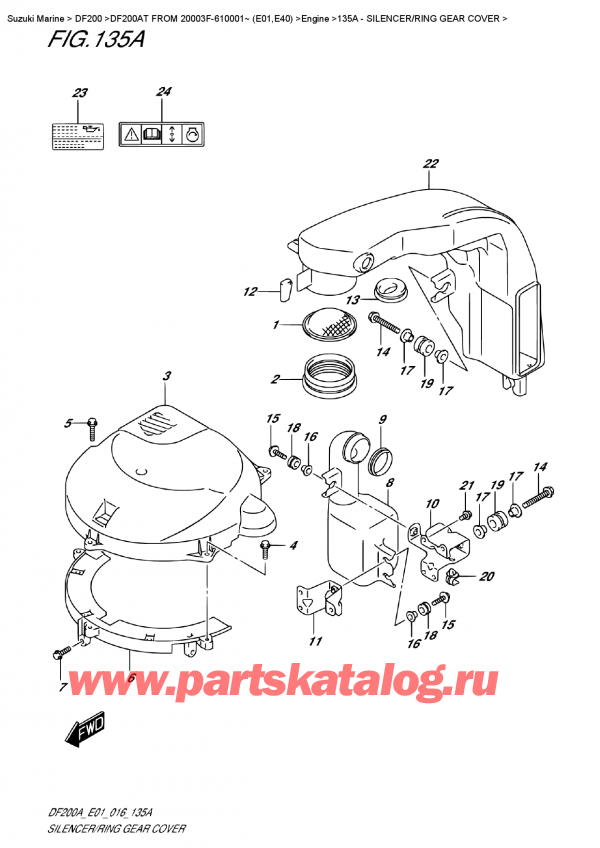 ������ �������������, �� �������� �����, Suzuki DF200A TL/TX FROM 20003F-610001~ (E01)   ������ 2016 ����, ��������� / ������ ��������� �������� / Silencer/ring  Gear  Cover