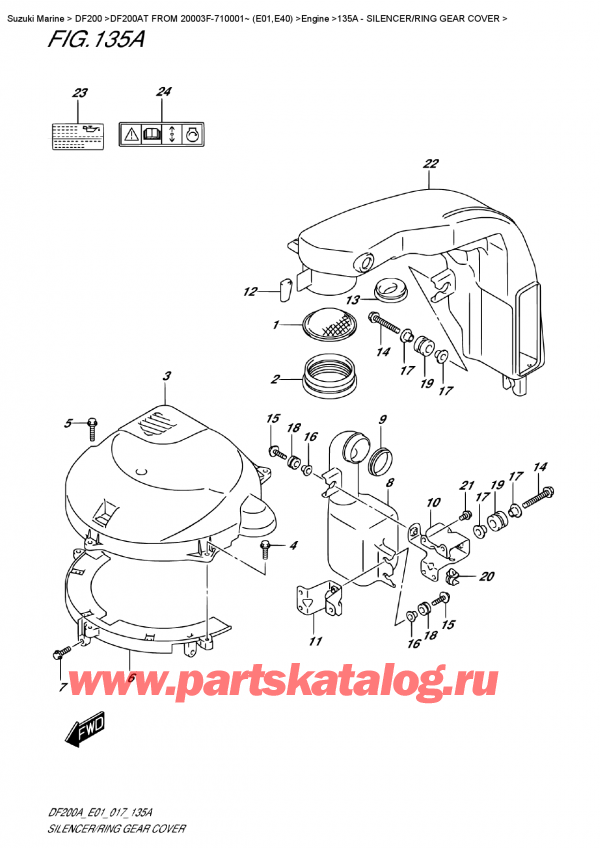 ,   , Suzuki DF200A TL/TX  FROM 20003F-710001~ (E01)  , Silencer/ring  Gear  Cover