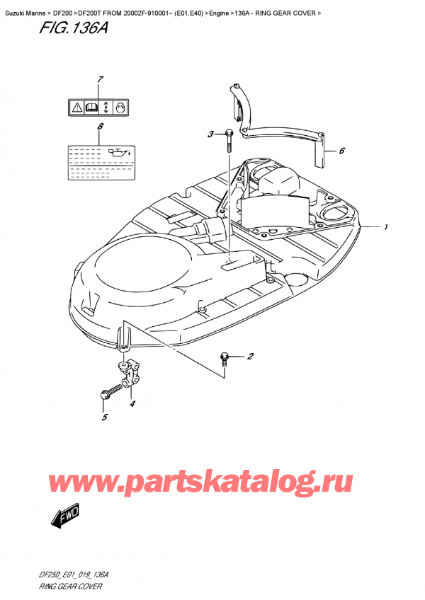 ������ �������������, �� �������� �����, SUZUKI DF200T X FROM 20002F-910001~ (E01), ������ ��������� �������� / Ring  Gear Cover