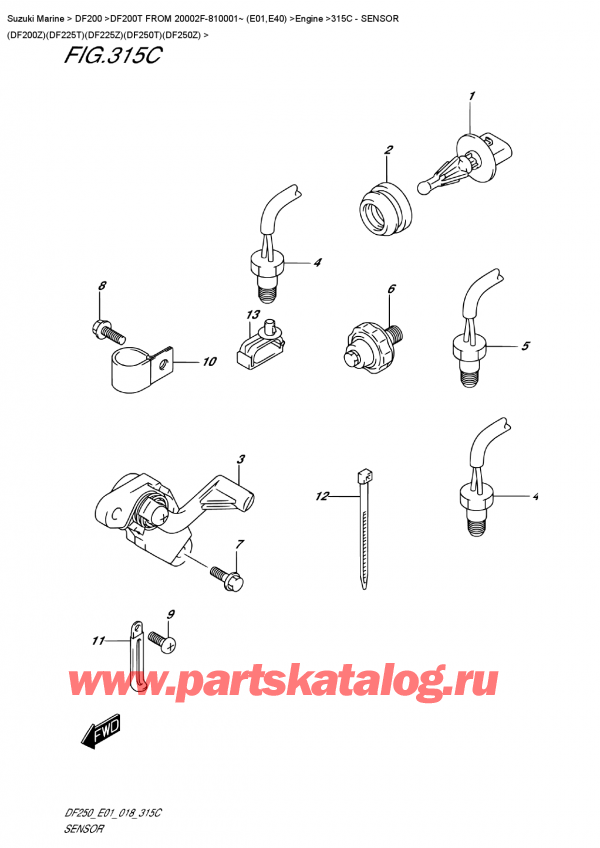 ����� ��������, �� ��������� ���������, Suzuki DF200T X FROM 20002F-810001~ (E01)  ������ 2018 ����, Sensor (Df200Z)(Df225T)(Df225Z)(Df250T)(Df250Z) - ������ (Df200Z) (Df225T) (Df225Z) (Df250T) (Df250Z)
