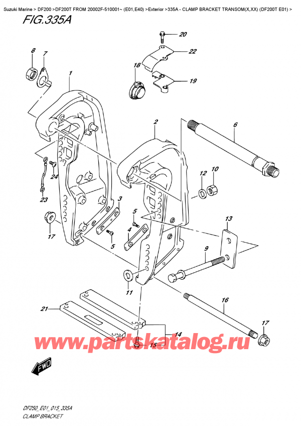 ������ ��������, �� �������� �����, Suzuki DF200T L / X / XX FROM 20002F-510001~ (E01) , Clamp Bracket  Transom(X,xx)  (Df200T  E01) / ��������� ������ Transom (X, xx) (Df200T E01)