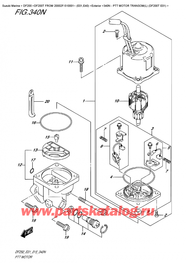 ������ ������������ ��������, �� �������� �����, Suzuki DF200T L / X / XX FROM 20002F-510001~ (E01) , Ptt  Motor  Transom(L)  (Df200T  E01)