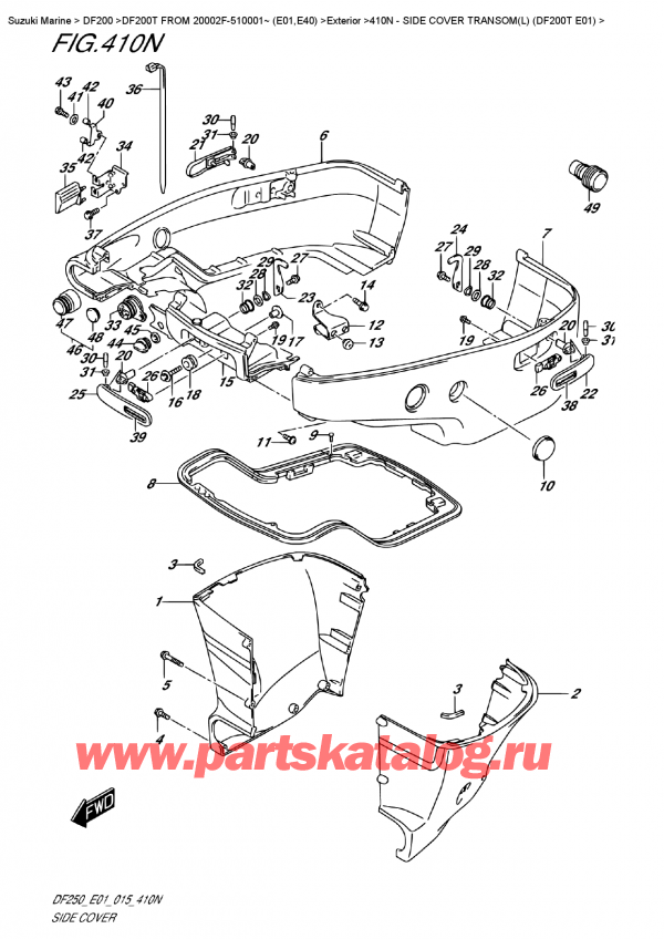 ����� ��������, �� �������� �����, Suzuki DF200T L / X / XX FROM 20002F-510001~ (E01)  ������ 2015 ����, Side  Cover  Transom(L)  (Df200T  E01)