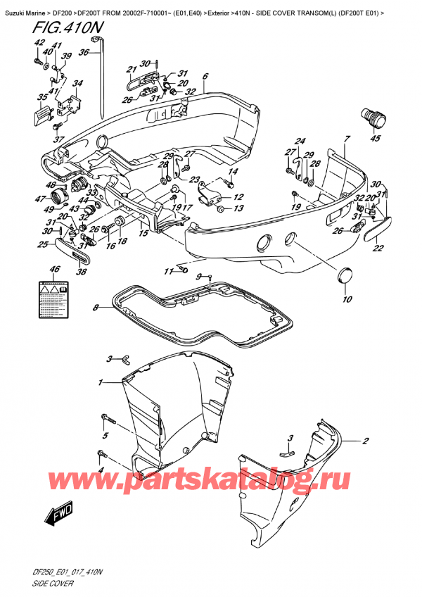  ,   , Suzuki DF200T X FROM 20002F-710001~ (E01) , Side  Cover  Transom(L)  (Df200T  E01)