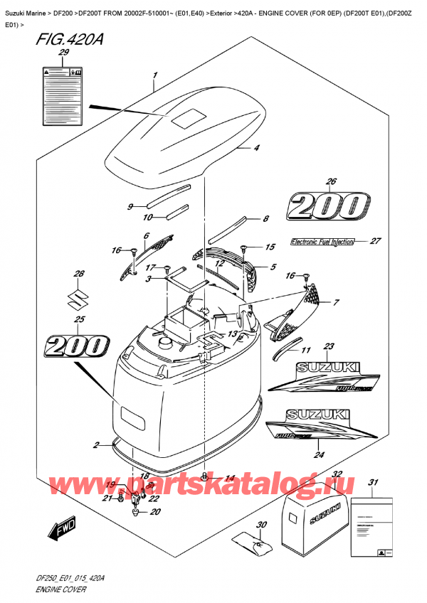 ����� ��������, �� ��������� �������� ���������, Suzuki DF200T L / X / XX FROM 20002F-510001~ (E01)  ������ 2015 ����, Engine Cover  (For  0Ep)  (Df200T  E01),(Df200Z  E01)