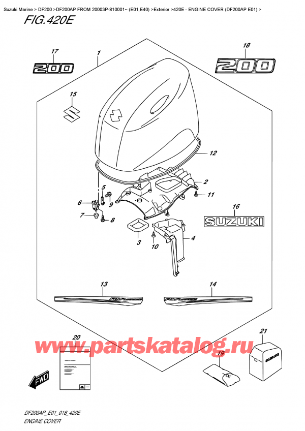 ������ �������������, �� �������� �����, SUZUKI DF200AP L/X FROM 20003P-810001~ (E01) ������ 2018 ����, ������ ��������� (�����) (Df200Ap E01) - Engine Cover  (Df200Ap  E01)