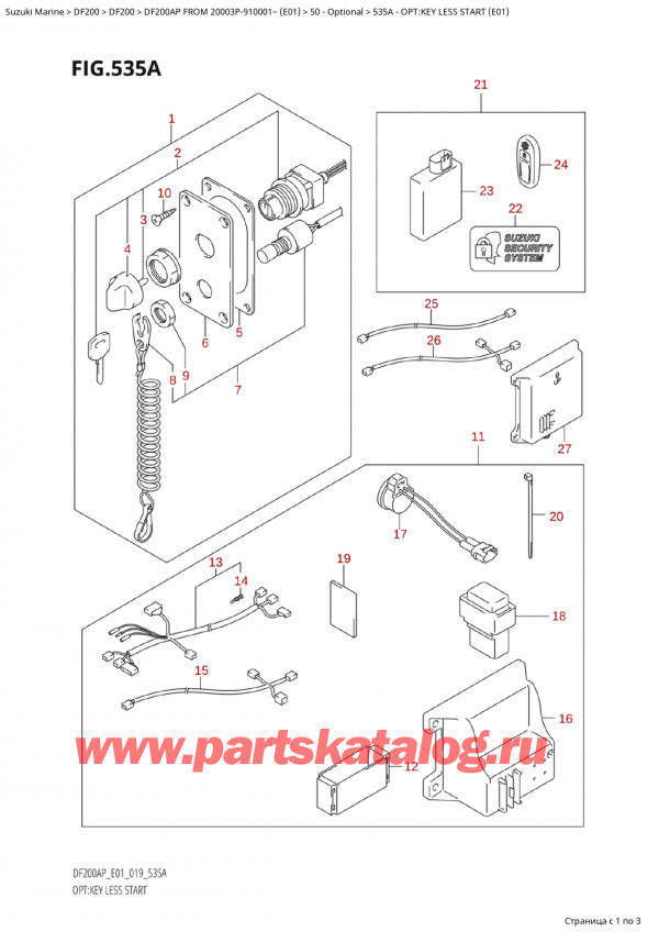  ,   , Suzuki Suzuki DF200AP L / X FROM 20003P-910001~  (E01 019)  2019 , Opt:key Less Start (E01)