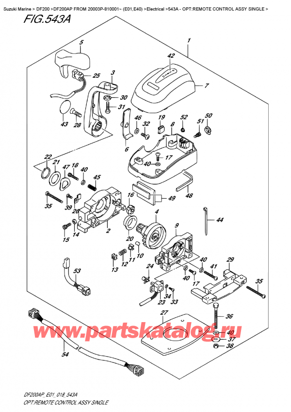 ��������� ��������, �� �������� �����, Suzuki DF200AP L/X FROM 20003P-810001~ (E01) ������ 2018 ����, Opt:remote  Control  Assy  Single / ������������� ���������� � �����, ���������