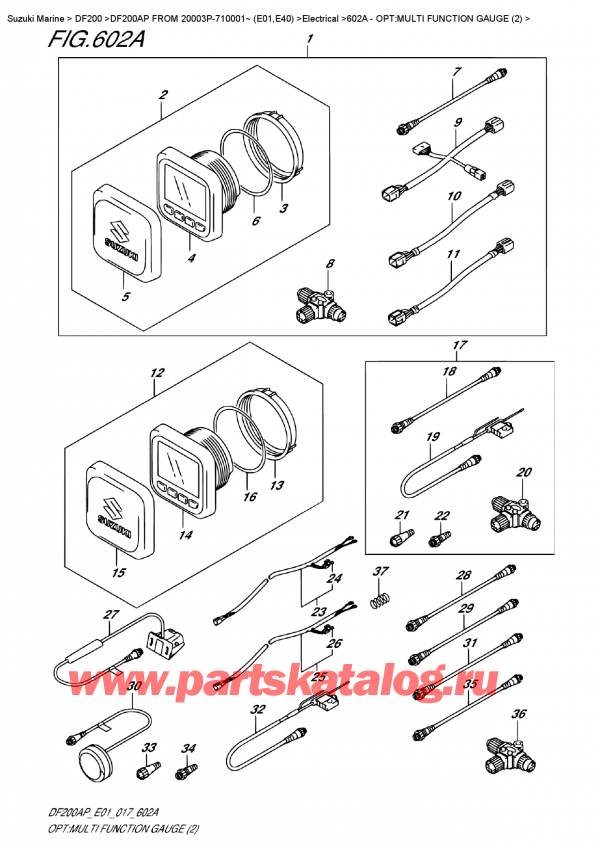 �������������, �� ��������� ���������, Suzuki DF200A PL / PX FROM 20003P-710001~ (E01)   ������ 2017 ����, Opt:multi  Function  Gauge  (2) / �����: multi Function Gauge (2)