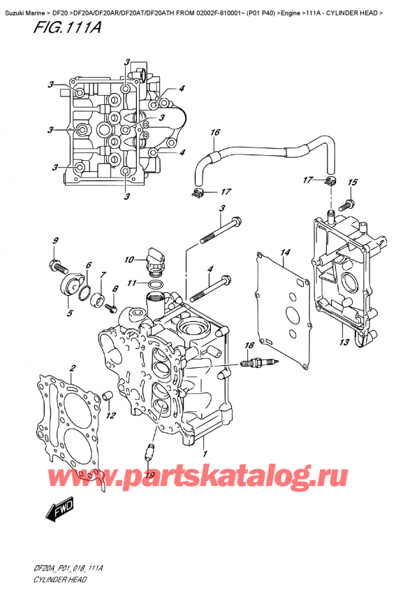 �������������, �� �����, Suzuki DF20A RS / RL FROM 02002F-810001~ (P01 P40), Cylinder  Head
