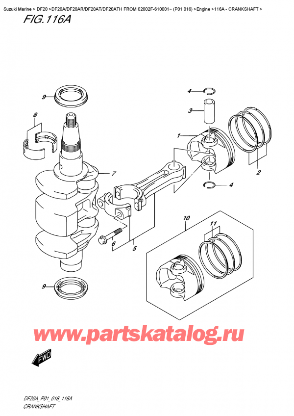 ,   , Suzuki DF20A S/L FROM 02002F-610001~ (P01 016) , Crankshaft - 