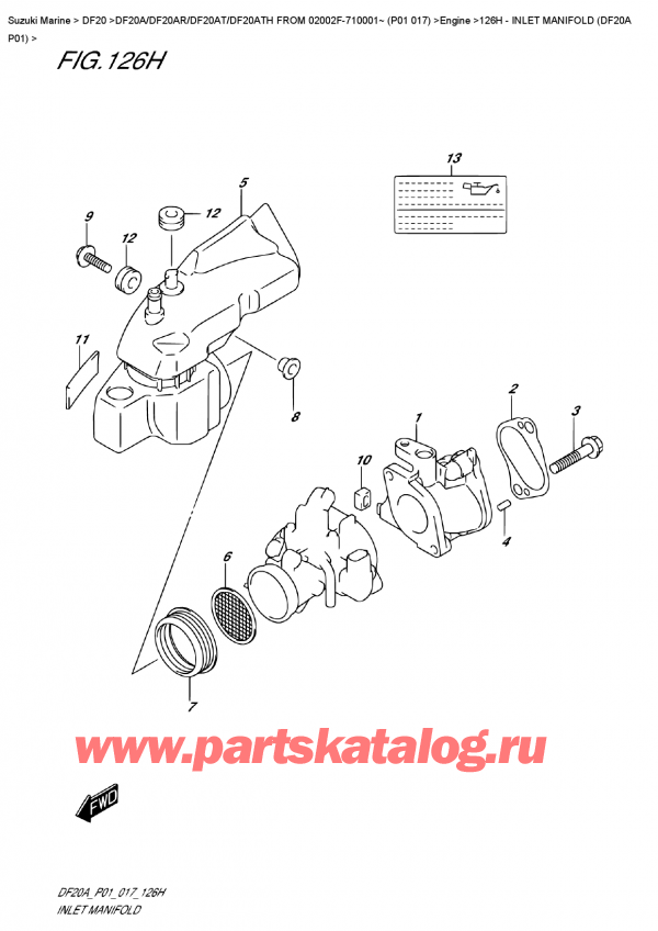 ��������, �� ���������, Suzuki DF20A S/L FROM 02002F-710001~ (P01 017) , Inlet  Manifold  (Df20A  P01)