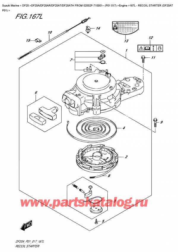   ,    , Suzuki DF20A TL / TS FROM 02002F-710001~ (P01 017)  2017 ,   (Df20At P01) / Recoil  Starter  (Df20At  P01)
