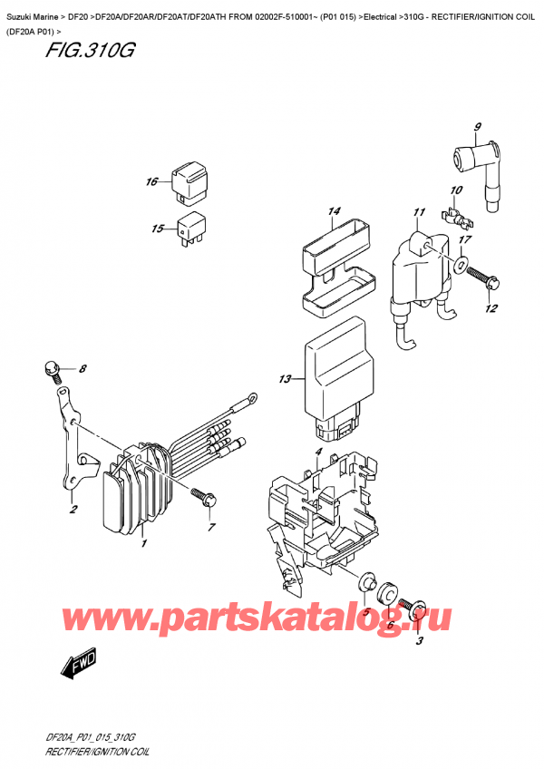  ,   , Suzuki DF20A ES / EL FROM 02002F-510001~ (P01  015)  2015 , Rectifier/ignition  Coil  (Df20A  P01)