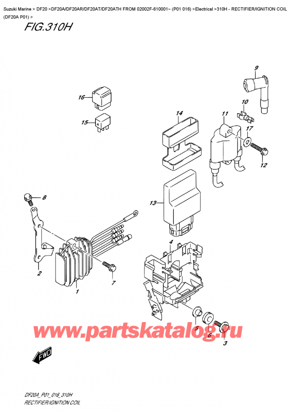  , , Suzuki DF20A S/L FROM 02002F-610001~ (P01 016) ,  /   (Df20A P01) / Rectifier/ignition  Coil  (Df20A  P01)