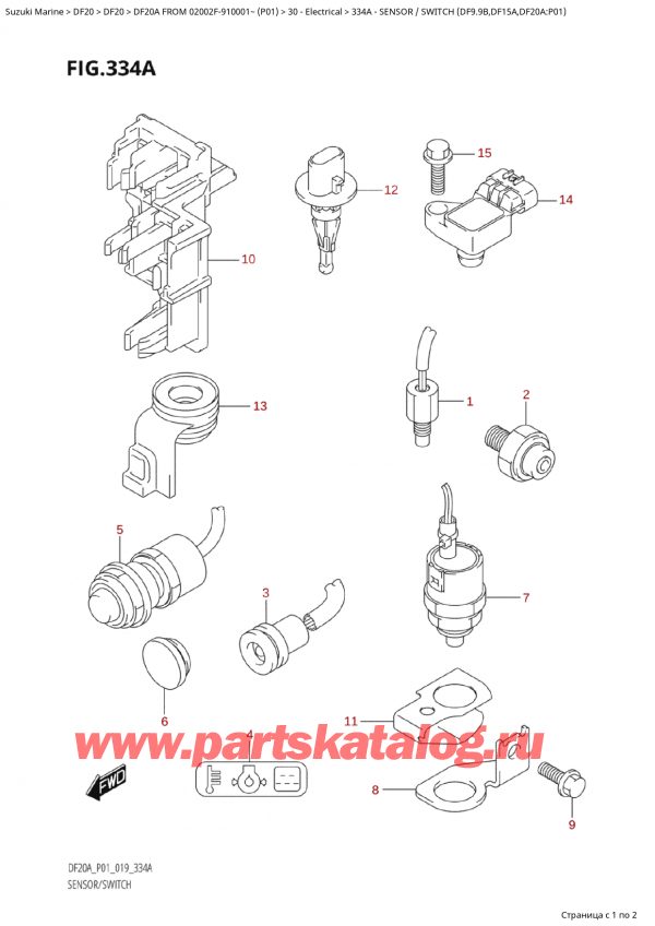  ,   , Suzuki Suzuki DF20A ES / EL FROM 02002F-910001~  (P01 019)  2019 , Sensor / Switch  (Df9.9B,Df15A,Df20A:p01)