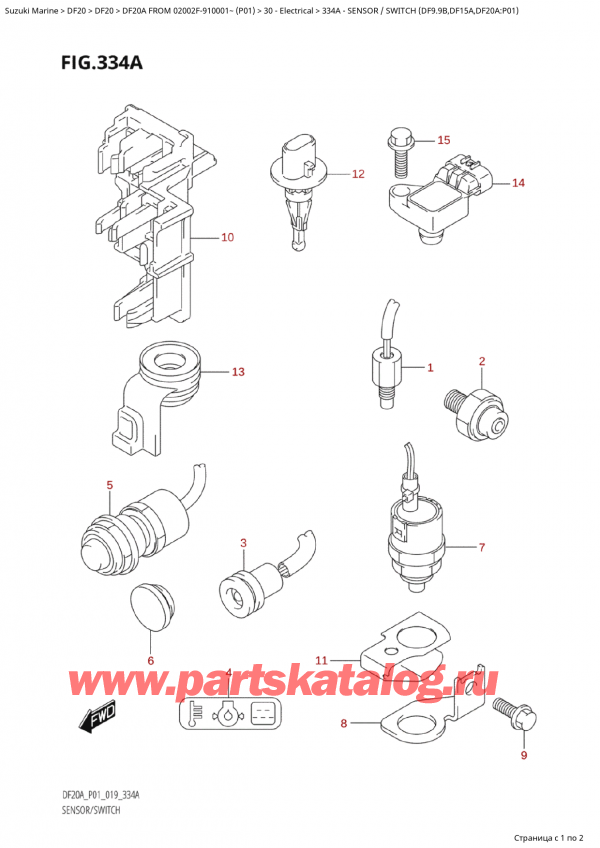 ,   , SUZUKI Suzuki DF20A ES / EL FROM 02002F-910001~  (P01 019), Sensor / Switch  (Df9.9B,Df15A,Df20A:p01)