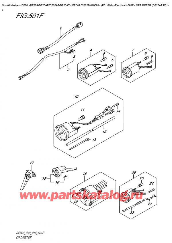  ,   , SUZUKI DF20A S/L FROM 02002F-610001~ (P01 016) , :  (Df20At P01) - Opt:meter  (Df20At  P01)