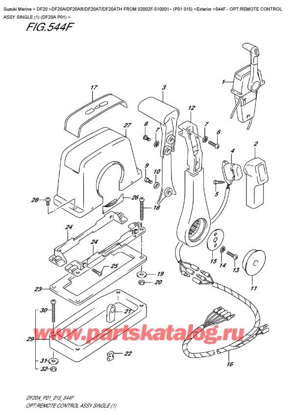 ,   , Suzuki DF20A S/L FROM 02002F-510001~ (P01 015) ,    ,  (1) (Df20A P01) / Opt:remote  Control  Assy  Single  (1)  (Df20A  P01)