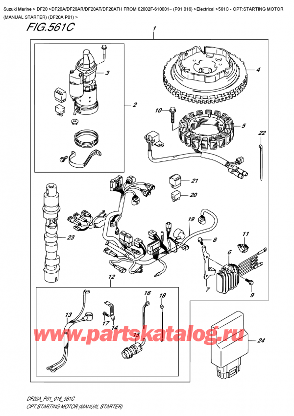  ,   , Suzuki DF20A S/L FROM 02002F-610001~ (P01 016) , :  ( ) (Df20A P01) - Opt:starting  Motor  (Manual  Starter)  (Df20A  P01)