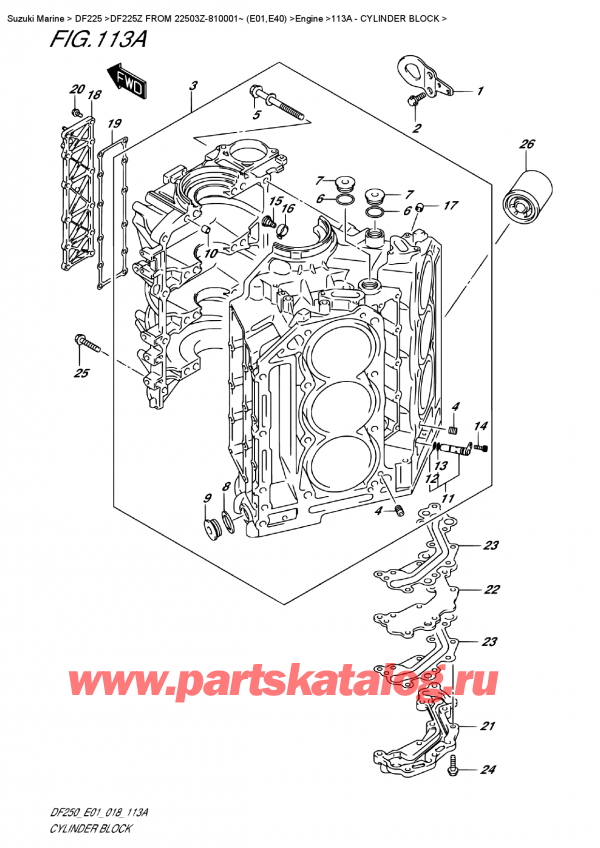 ,    , SUZUKI DF225Z X/XX FROM 22503Z-810001~ (E01), Cylinder Block -  
