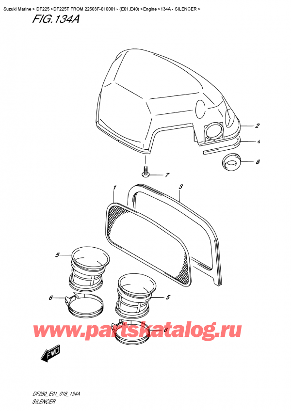 ������������ ��������, �� ��������� ���������, Suzuki DF225T X/XX FROM 22503F-810001~ (E01), Silencer - ���������