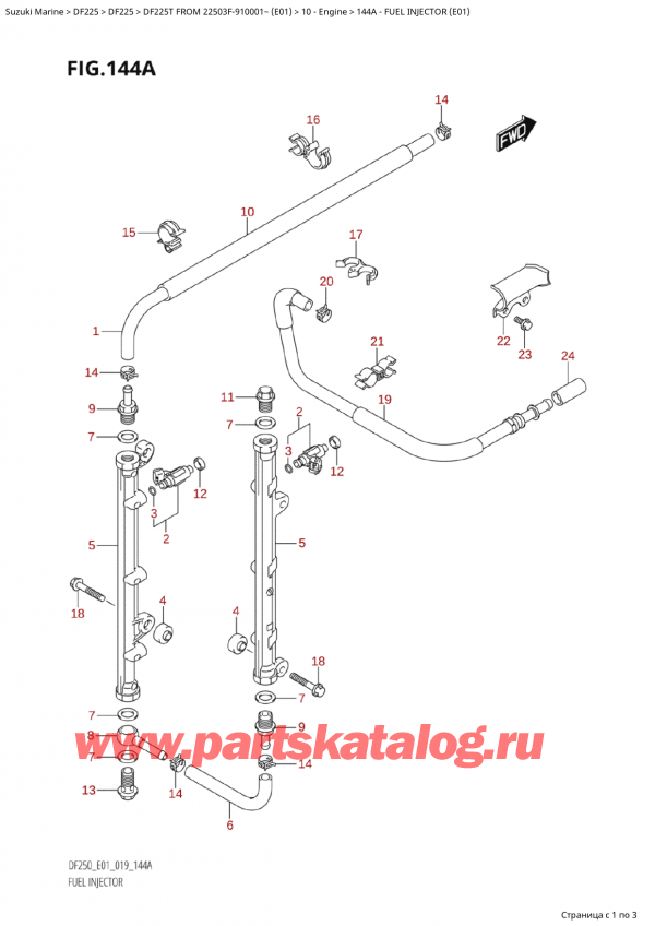 ,   , SUZUKI Suzuki DF225T X / XX FROM 22503F-910001~  (E01 019)  2019 , Fuel Injector (E01) /   (E01)