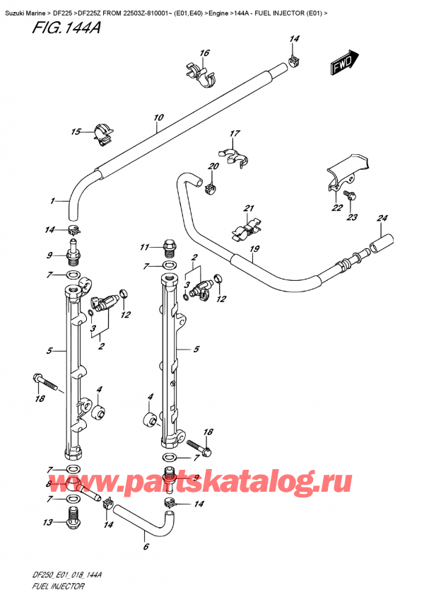 ��������, �� �������� �����, Suzuki DF225Z X/XX FROM 22503Z-810001~ (E01) ������ 2018 ����, ��������� �������� (E01) - Fuel  Injector  (E01)