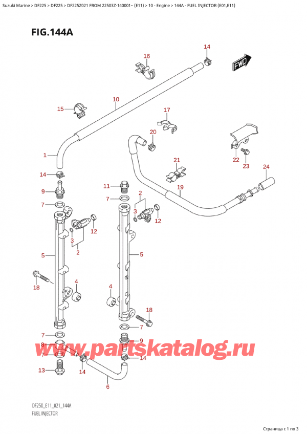   ,   , Suzuki Suzuki DF225Z X / XX FROM 22503Z-140001~  (E11 021)  2021 , Fuel Injector (E01,E11)