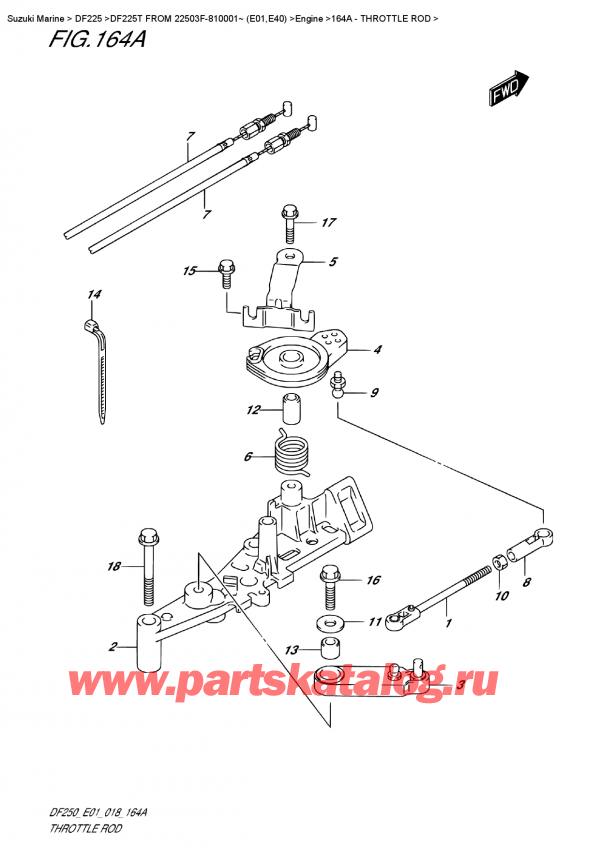   ,    ,  DF225T X/XX FROM 22503F-810001~ (E01), Throttle Rod