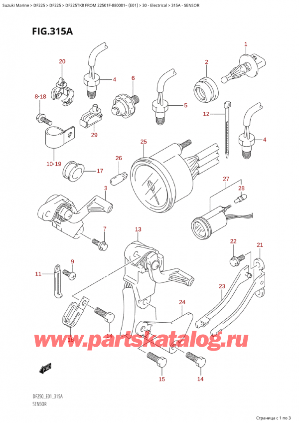 ������������ ��������, �� ��������� ���������, Suzuki Suzuki DF225TK8 XX/ XXX FROM 22501F-880001~ (E01) ������ 2008 ����, Sensor - ������